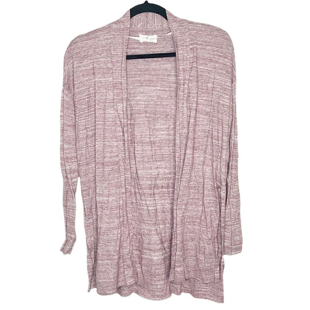 Lou & Grey Purple Side Slit Open Front Long Casual Layering Cardigan Small